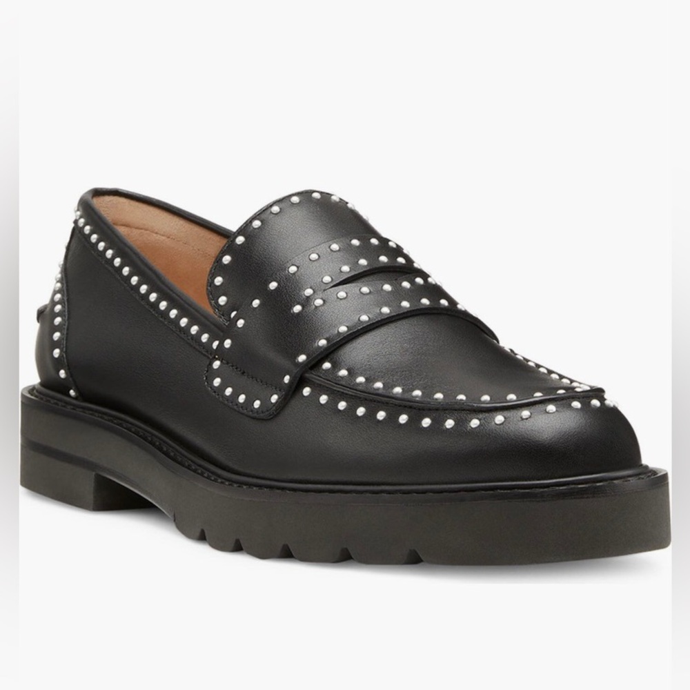 NIB $495 Stuart Weitzman Parker Lift Mini Imitation Pearl Loafer -BLACK, Size 7!